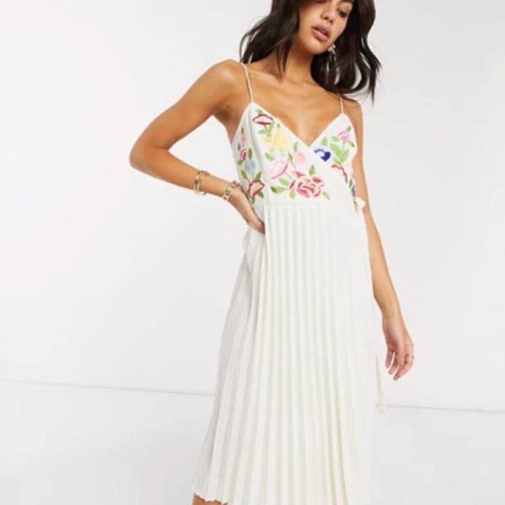 ASOS DESIGN Embroidered Pleated Midi Dress • Bridal